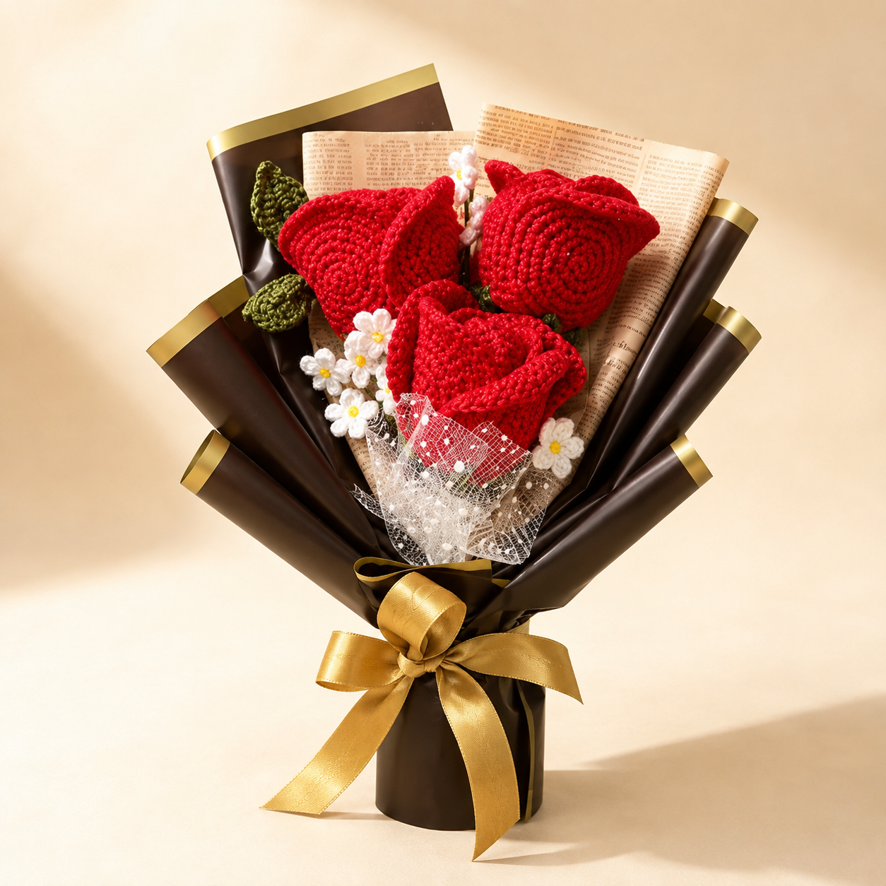 Grand Crimson XL Crochet Rose Trio