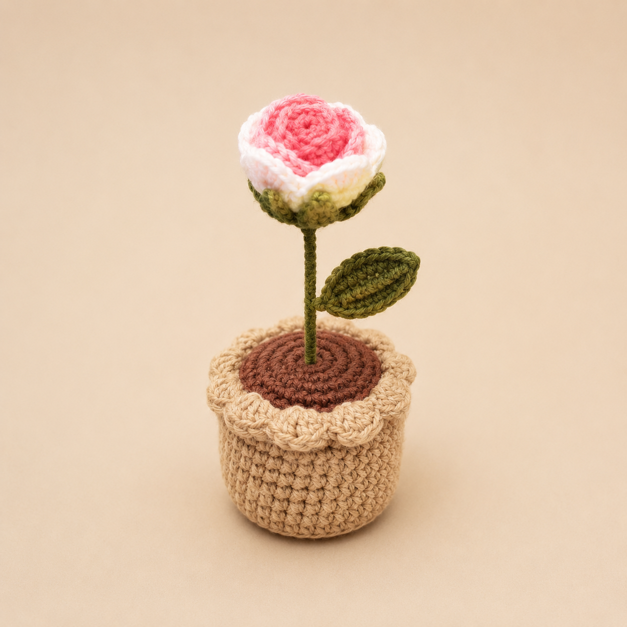 Blush Ombre Crochet Rose Pot