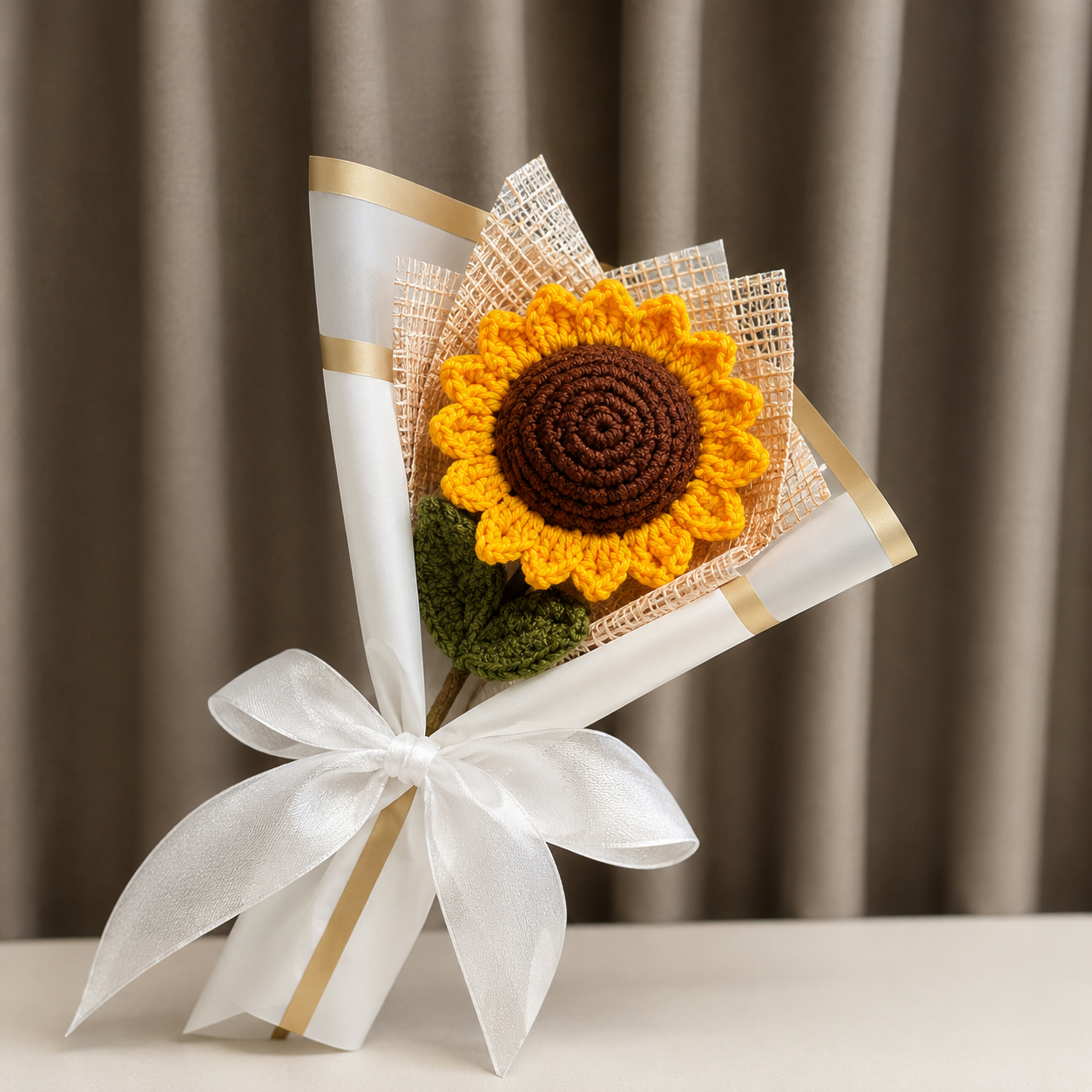 Single Sunbeam Crochet Sunflower Bouquet