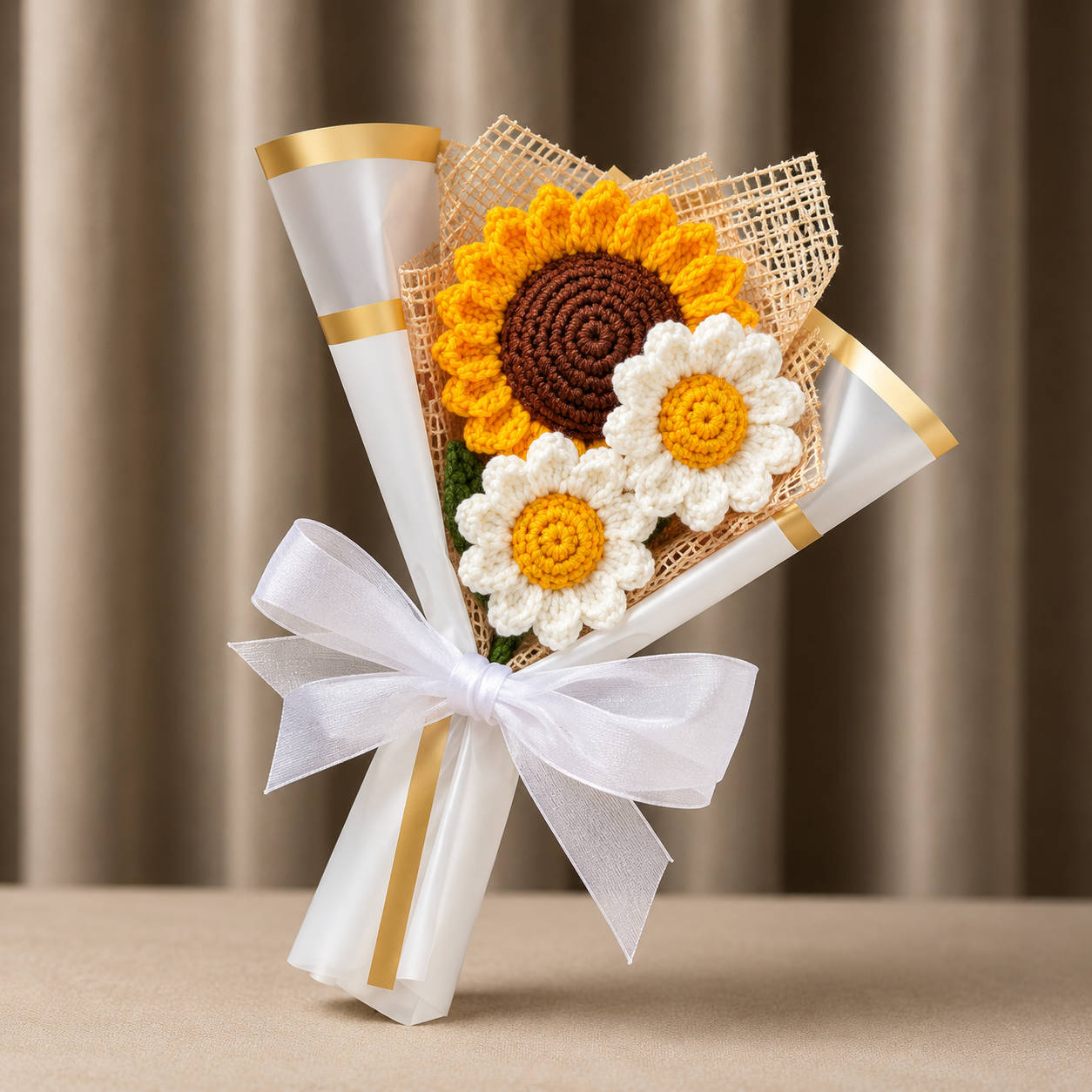 Sunlit Daisy Crochet Bouquet